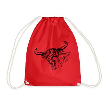 scottish highlander ink pen drawing rough sketch - Drawstring Bag - red - Front