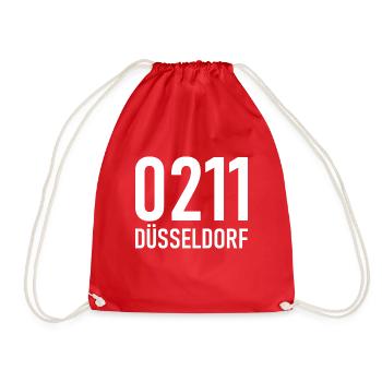 0211 Vorwahl Düsseldorf NRW Rhein - Turnbeutel - Rot - Vorne