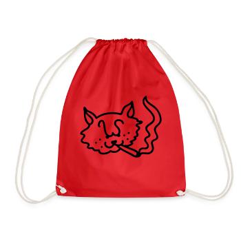 Smoking Cat - Line - Drawstring Bag - red - Front