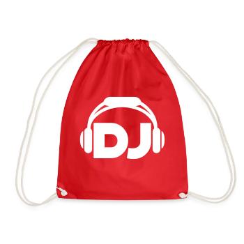 DJ Headphones Music Party Celebrations Text Lettering - Drawstring Bag - red - Front