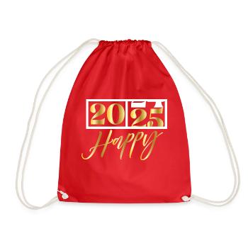 2025 Happy – Funny Silvester Design - Turnbeutel - Rot - Vorne