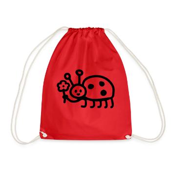 Ladybug - Flower - Line - Drawstring Bag - red - Front