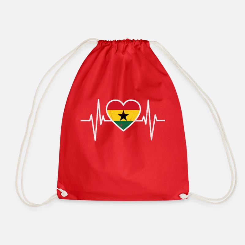 Ghana flag, heartbeat gift - Drawstring Bag - red