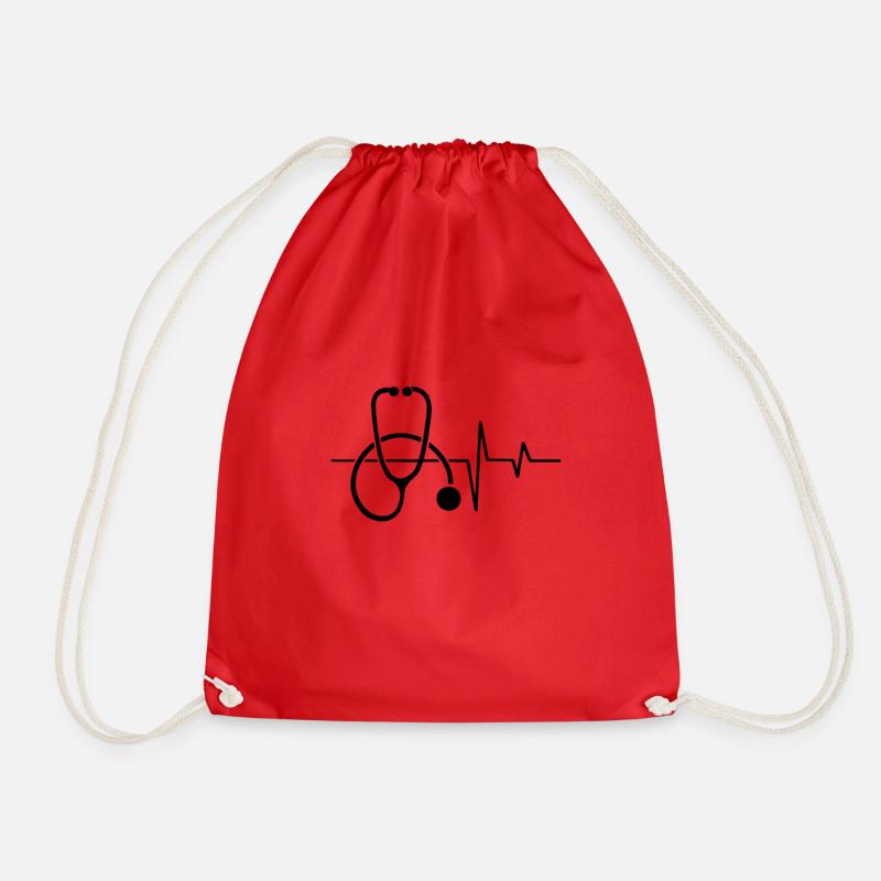 ECG with stethoscope - Drawstring Bag - red