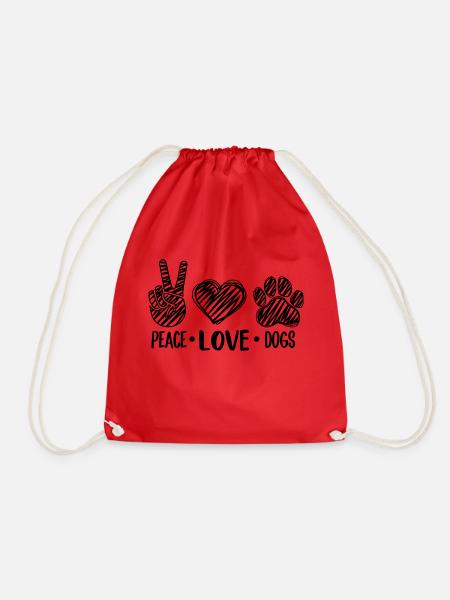 Hunde Design mit Peace Love Dogs Hunde Motiv - Turnbeutel - Rot