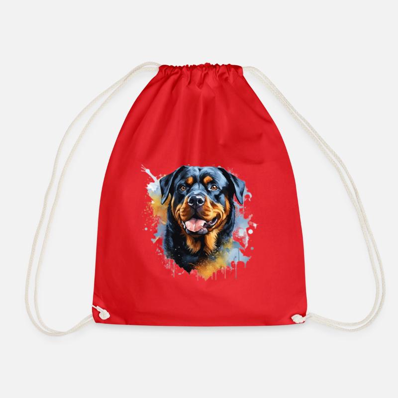 Vibrant Rottweiler Splash Art | Bold Dog Lover Pri - Drawstring Bag - red