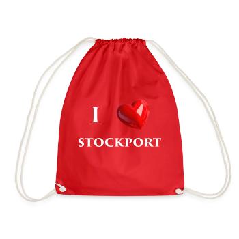 I Love Stockport - White Text - Drawstring Bag - red - Front
