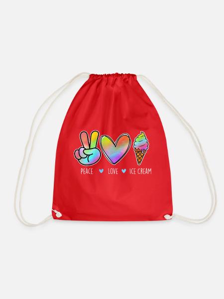Peace Love Ice Cream - Eiscreme Liebhaber Gelato - Turnbeutel - Rot