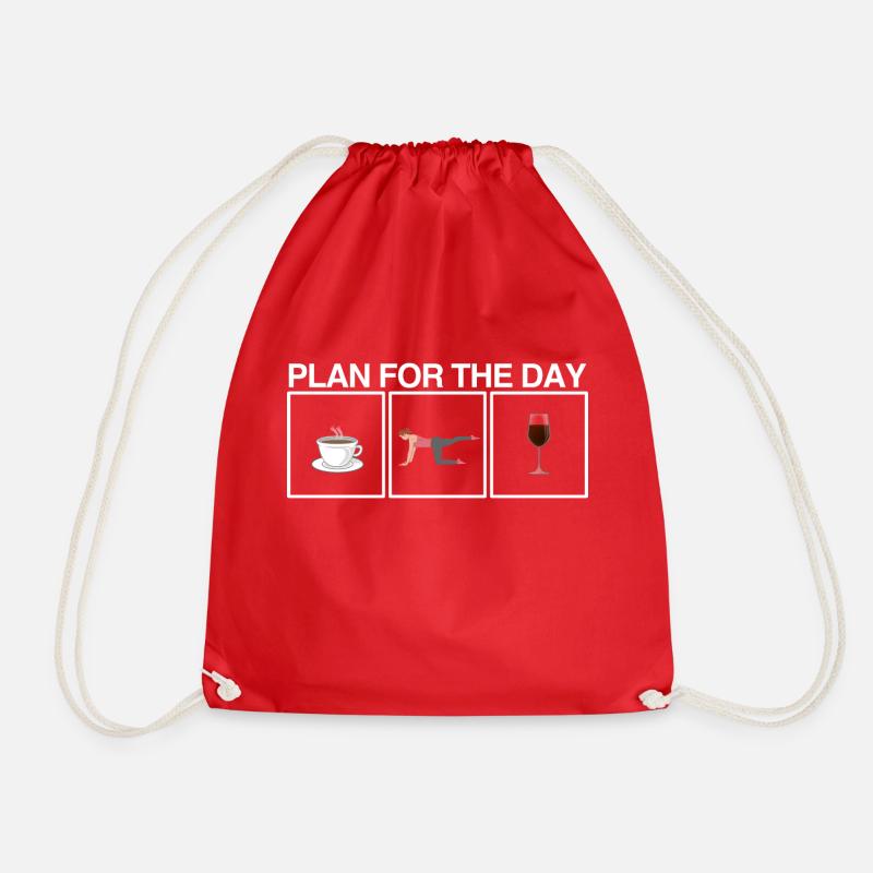 plan for the day yoga pilates meditation - Drawstring Bag - red