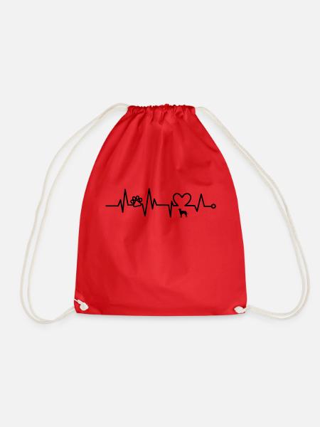 Gift Idea Heartbeat Black for Dogs Fans - Drawstring Bag - red