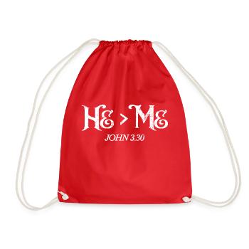 He Is Greater Than Me I John 3:30 Christian Gift - Drawstring Bag - red - Front
