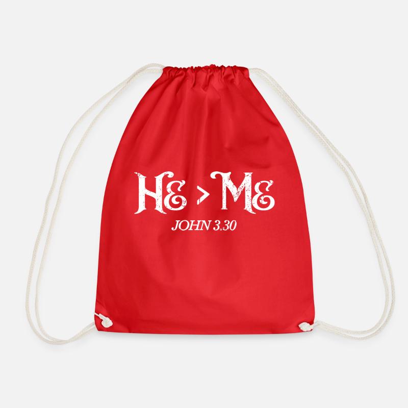 He Is Greater Than Me I John 3:30 Christian Gift - Drawstring Bag - red