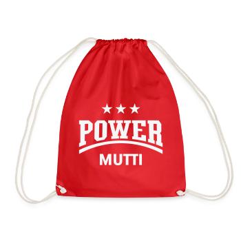Power Mutti (Mama, Mami, Mutter, Muttertag, White) - Turnbeutel - Rot - Vorne