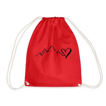 Heart - Mountain - (10) - Drawstring Bag - red - Front