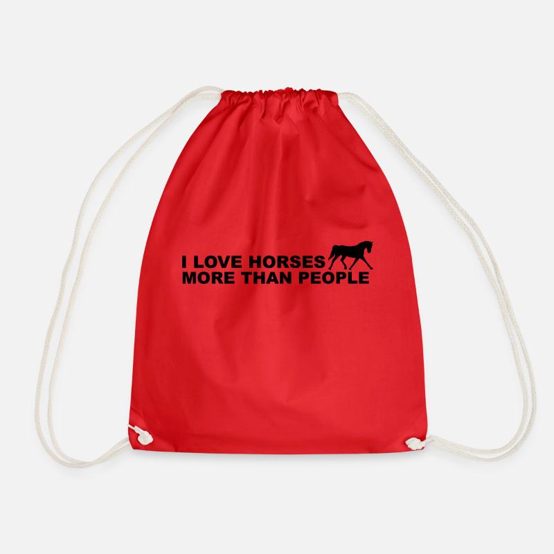 I Love Horses More Than People - Drawstring Bag - red