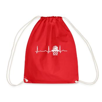 ECG HEARTBACK BASKETBALL white - Drawstring Bag - red - Front