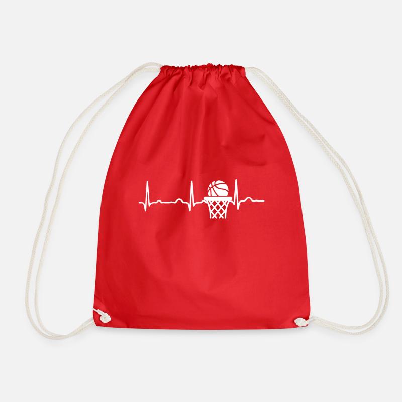 ECG HEARTBACK BASKETBALL white - Drawstring Bag - red
