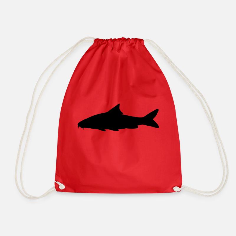 Fish silhouette barbel - Drawstring Bag - red