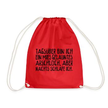 Tagsüber bin ich ein mies gelauntes Arschloch. - Turnbeutel - Rot - Vorne