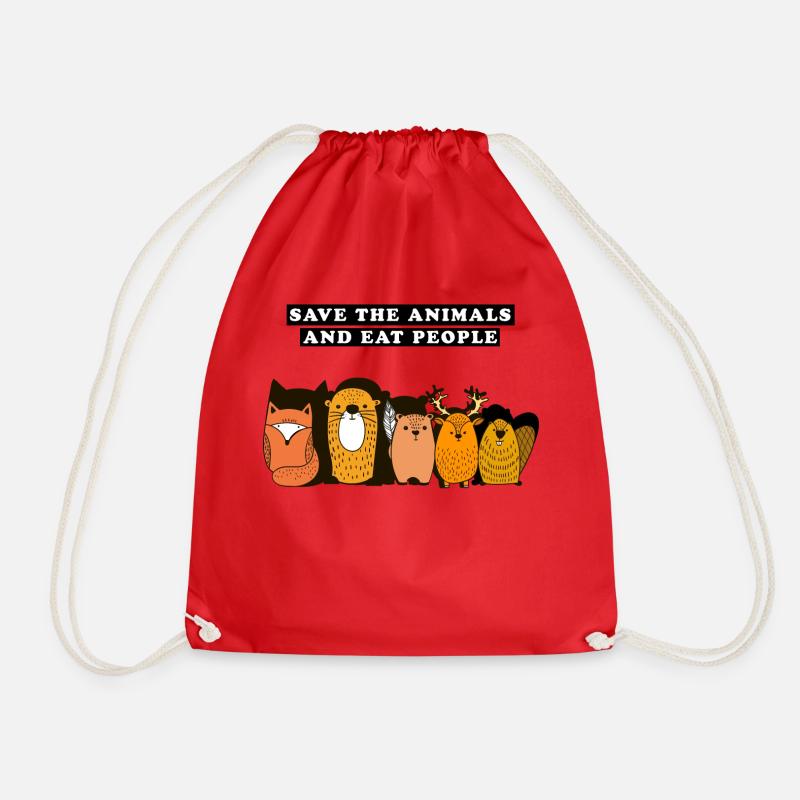 Save the animals and eat people Poison - Drawstring Bag - red