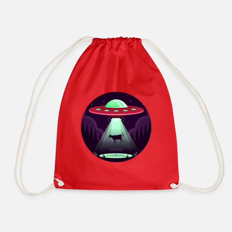 Alien Ufo Cow - Drawstring Bag - red