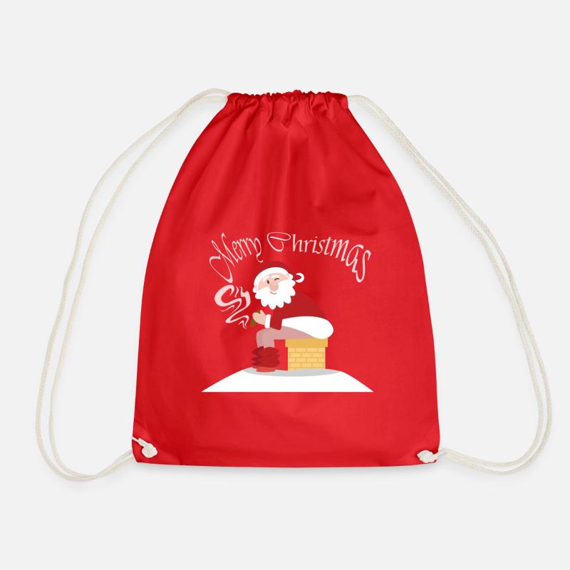 Santa Claus on fireplace gift idea - Drawstring Bag - red