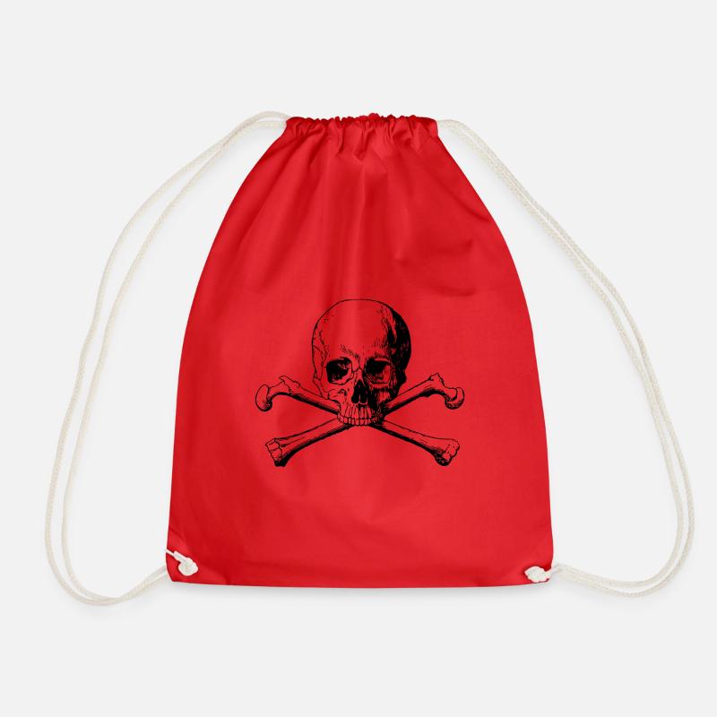 Skull with crossed bones black - Drawstring Bag - red