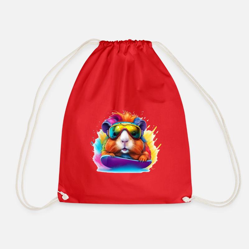 Cool guinea pig snowboard surfboard - Drawstring Bag - red