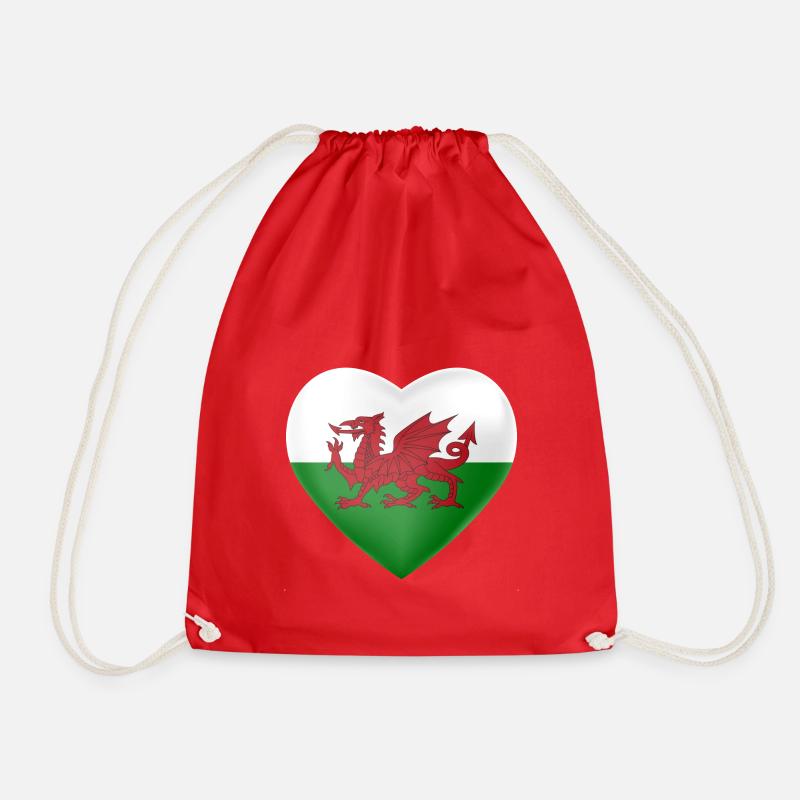 Wales heart - Drawstring Bag - red
