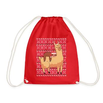 Ugly Christmas Sweater Sloth with Alpaca - Drawstring Bag - red - Front