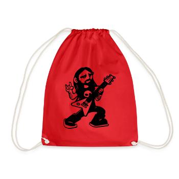 metal guitar hero BD cartoon bass guitar geek vi - Drawstring Bag - red - Front