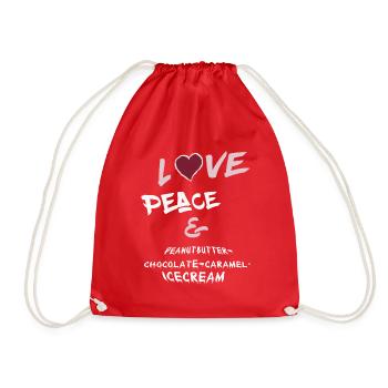 Love Peace and Peanutbutter-chocolate-icecream - Turnbeutel - Rot - Vorne