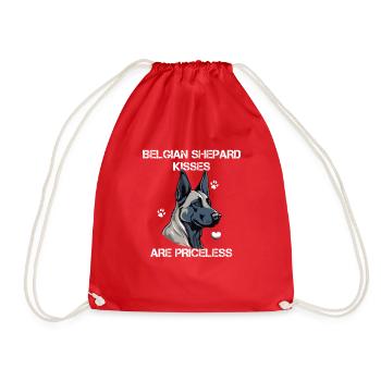 Belgian Shepard Kisses are priceless Malinois - Drawstring Bag - red - Front