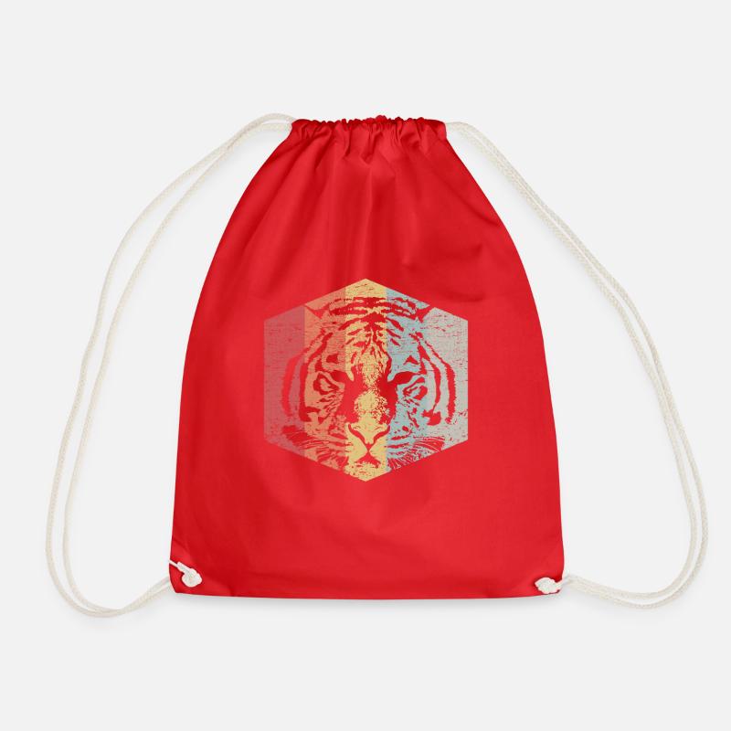 Retro face of a tiger animal gift - Drawstring Bag - red