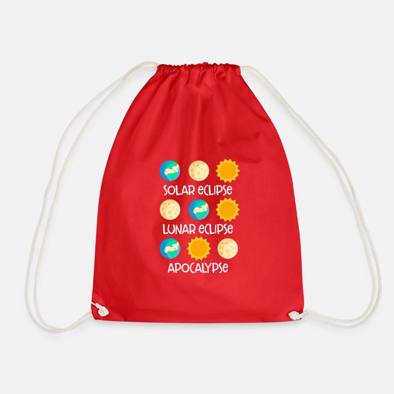 Solar Eclipse Lunar Eclipse Apocalypse Funny Joke - Drawstring Bag - red