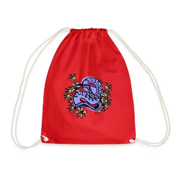 Blaue Schlange in Blumen - Natur Tier design - Turnbeutel - Rot - Vorne