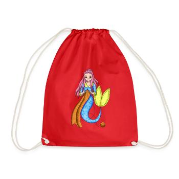 Mermaid Knitting Crochet Needlework Gift - Drawstring Bag - red - Front