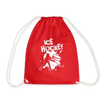 Ice hockey hockey player puck gift - Drawstring Bag - red - Front
