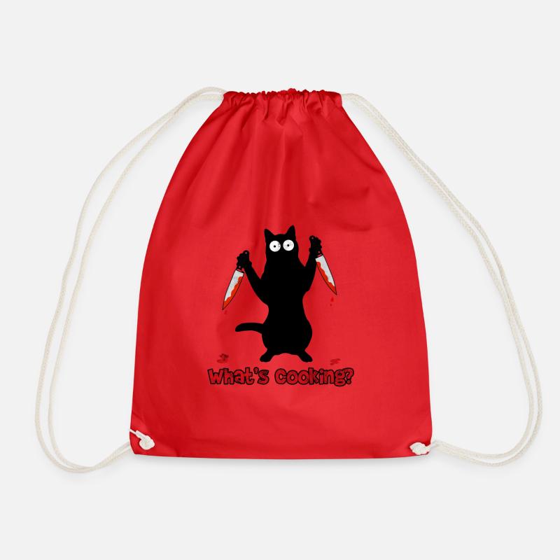 Chef cat with kitchen knife - Drawstring Bag - red