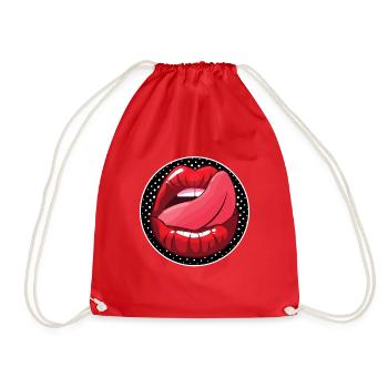 TONGUE ON LIPS IN THE MOUTH SEXY HUMOR - Drawstring Bag - red - Front