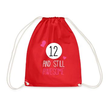 Funny Birthday 12 And Still Awesome - Drawstring Bag - red - Front