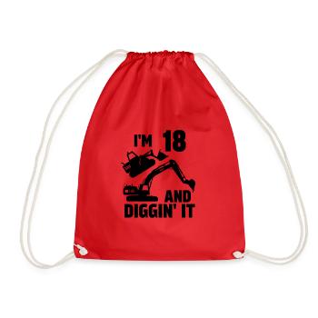 Ich bin 18 und Diggin' It - Turnbeutel - Rot - Vorne