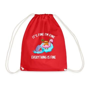 It's Fine I'm Fine Everything Is Fine Cat Flamingo - Drawstring Bag - red - Front