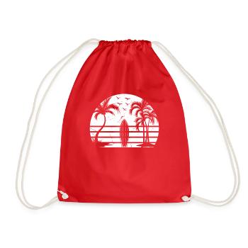 Surfing Sunset Surfboard Surfer - Water Surfing - Drawstring Bag - red - Front