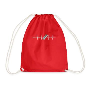 Concrete Trowel Heartbeat Funny Cement Mason - Drawstring Bag - red - Front
