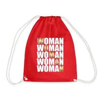 Woman with gold and white lettering - Drawstring Bag - red - Front