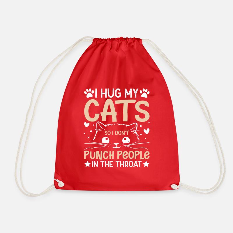 hug cats design hate people - Drawstring Bag - red