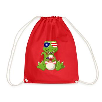 July 4th Dinasour Gamer Merica - Drawstring Bag - red - Front