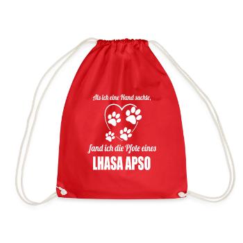 Hand & Pfote - Spruch - Lhasa Apso - Turnbeutel - Rot - Vorne