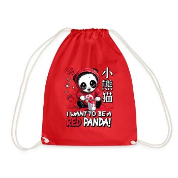 Cute Kawaii Black and White Panda - Drawstring Bag - red - Front